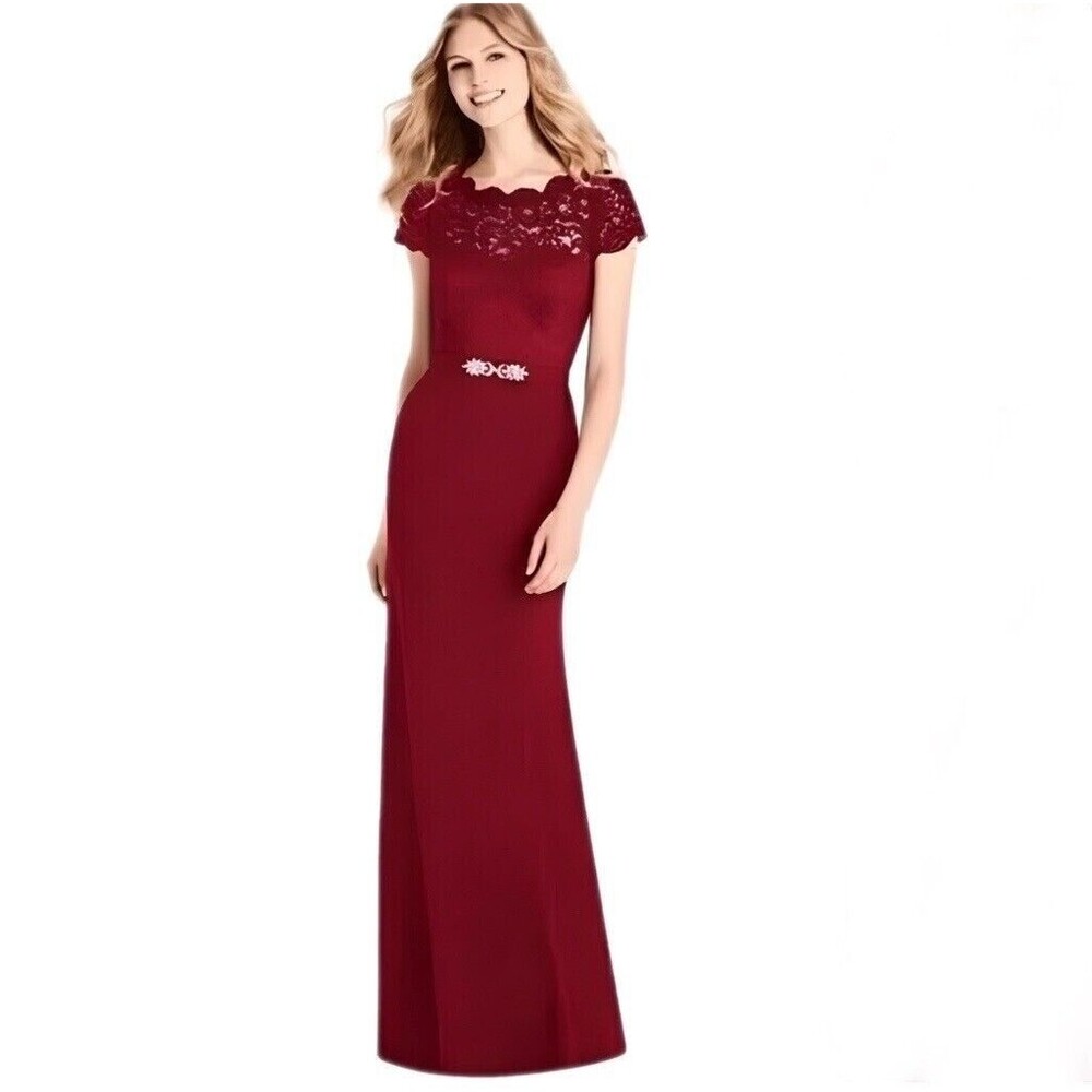 Jenny Packham Marquis Lace Crepe Bridesmaid Dress Size 18-R Burgundy Red NWT B12